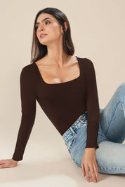Body manga larga con control frontal en lycra 10255
