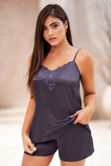 Pijama Satín Top de Tiras Bordado - Short 379-2