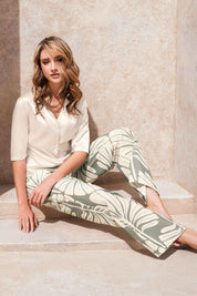 Pijama Camisa y Pantalón en Satín y Tela Soft 50055-2