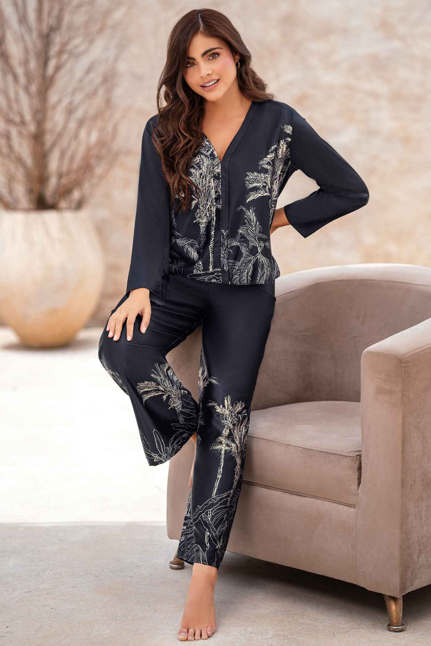 Pijama Satin Camisa Manga Larga y Pantalón  50085