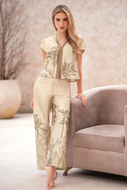 Pijama Satín Camisa Manga Corta y Pantalón 50087