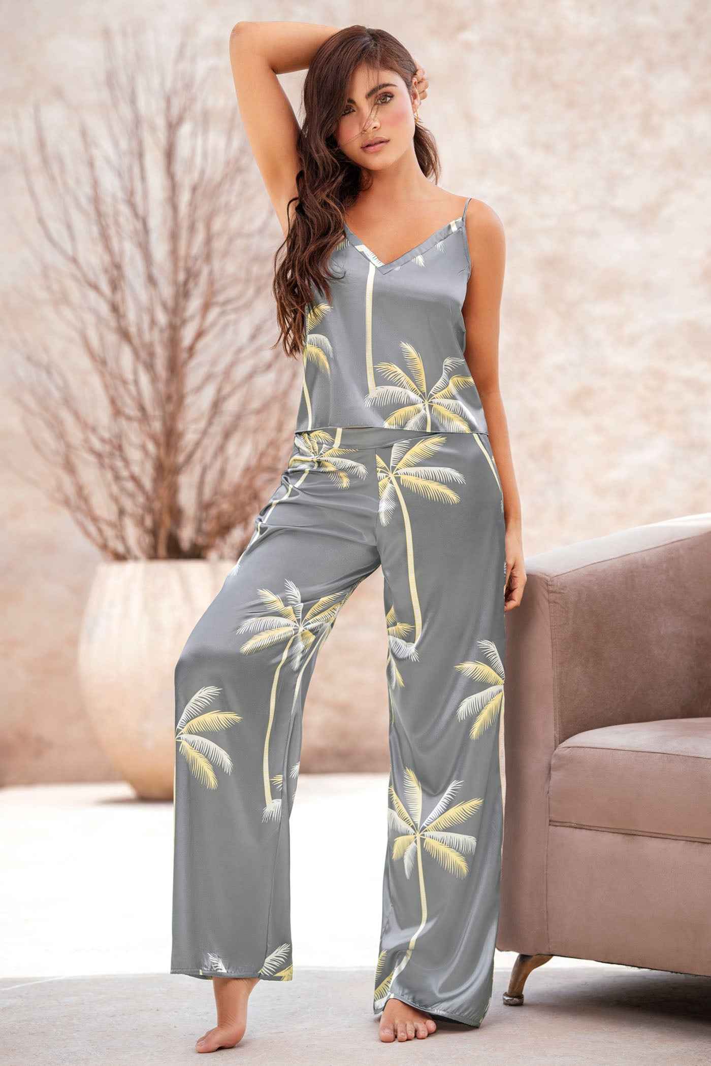Pijama Satín de Tiras con Pantalón 50090