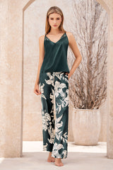 Pijama Satín de Tiras y Pantalón Estampado 50093