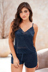 Pijama Satin Jacquard con Encaje Tiras y Short 50095