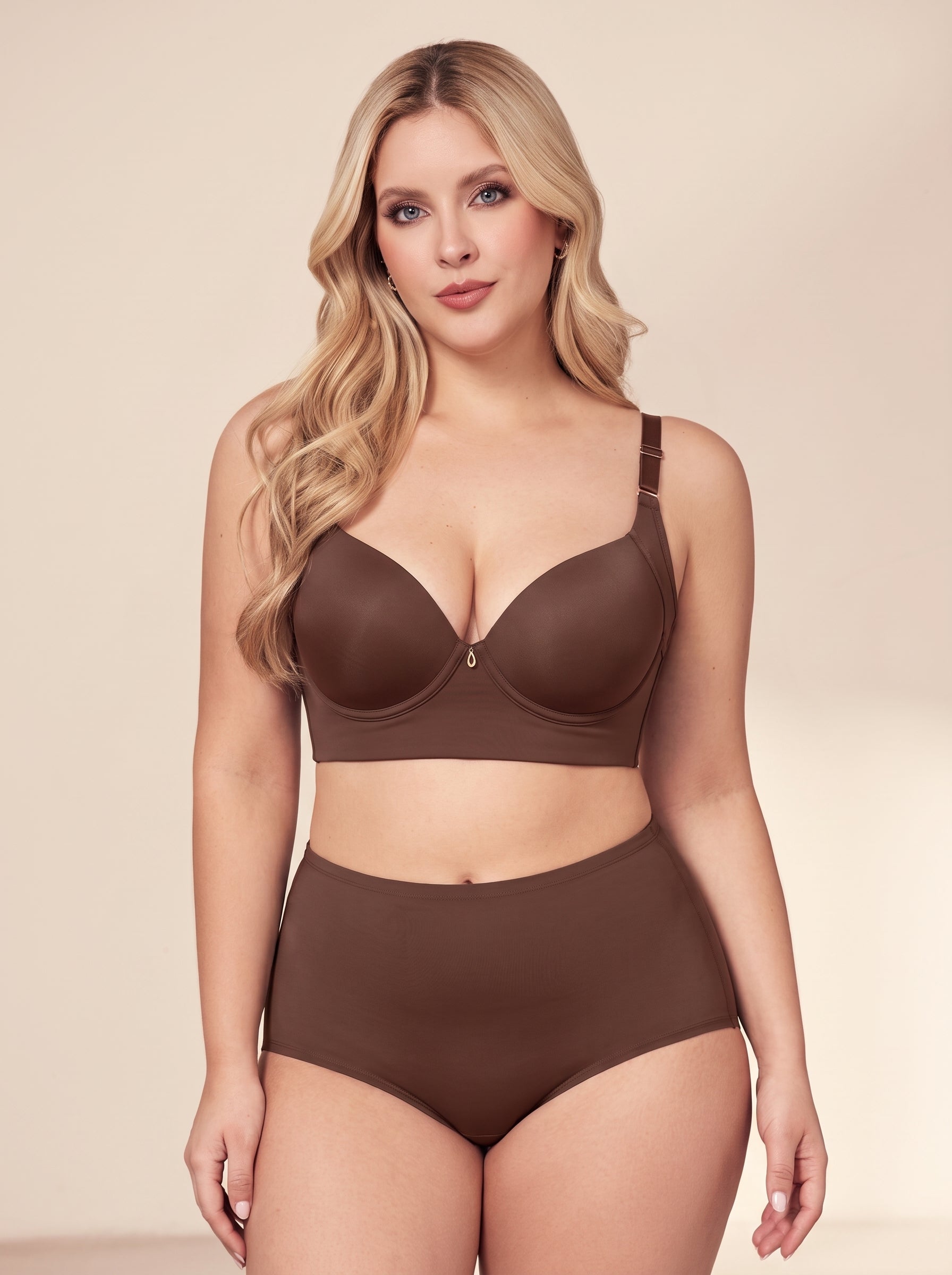 Set Brasier de Mayor Cubrimiento Sin Varilla y Panty Modelador Levanta Cola Corte Libre | Ref. 653-601