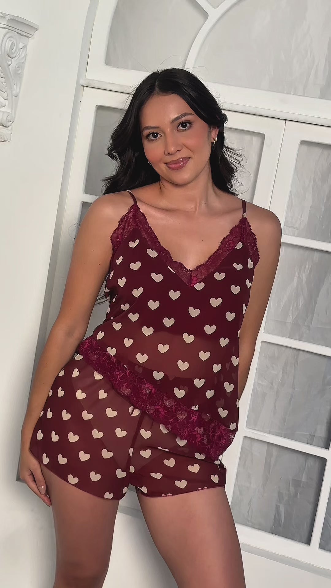 Pijama Chiffon Corazones Burgundy | 50108
