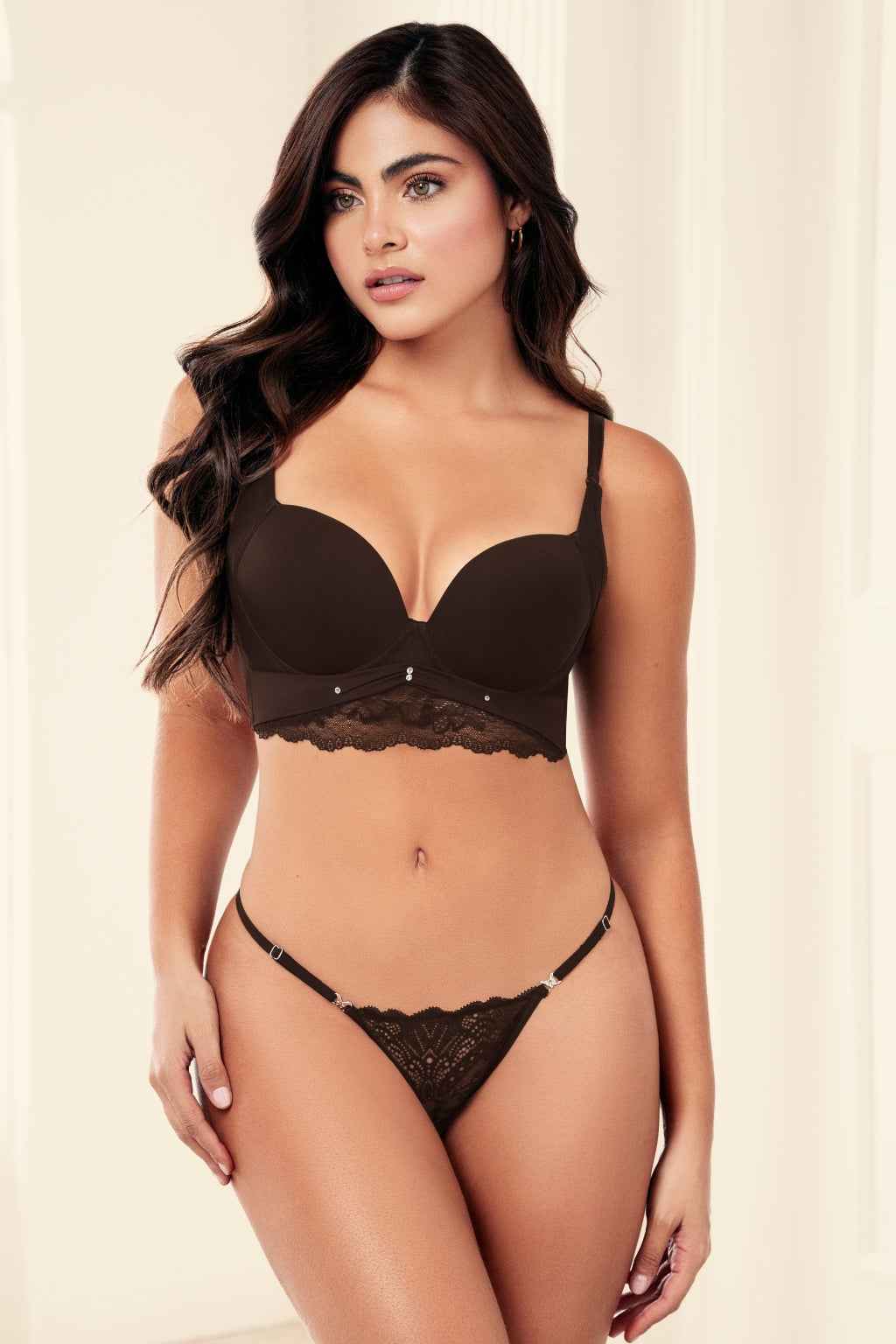 Set Brasier en Lycra y Panty Hilo en Encaje con Tiras Ajustables | Ref. 10006-2 - 391