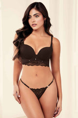 Set Brasier en Lycra y Panty Hilo en Encaje con Tiras Ajustables | Ref. 10006-2 - 391